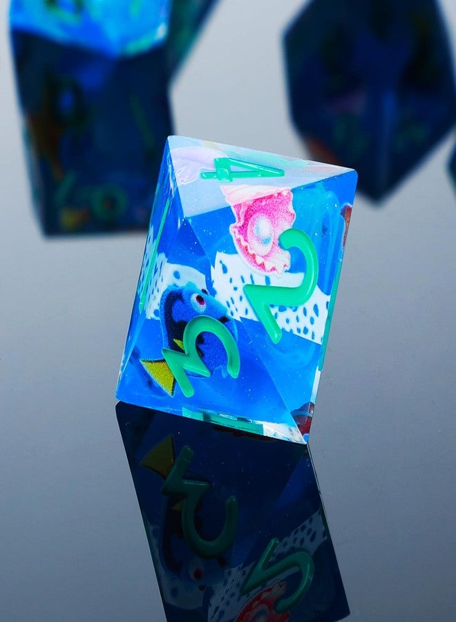 UBEUCK DND Dice Set 7-Pcs Sharp Edge Blue Marine Life Style Resin Dice Polyhedron Resin Sharp Edge dice Role-Playing Game RPG MTG Board Game (Marine Life - Green) - Image 4